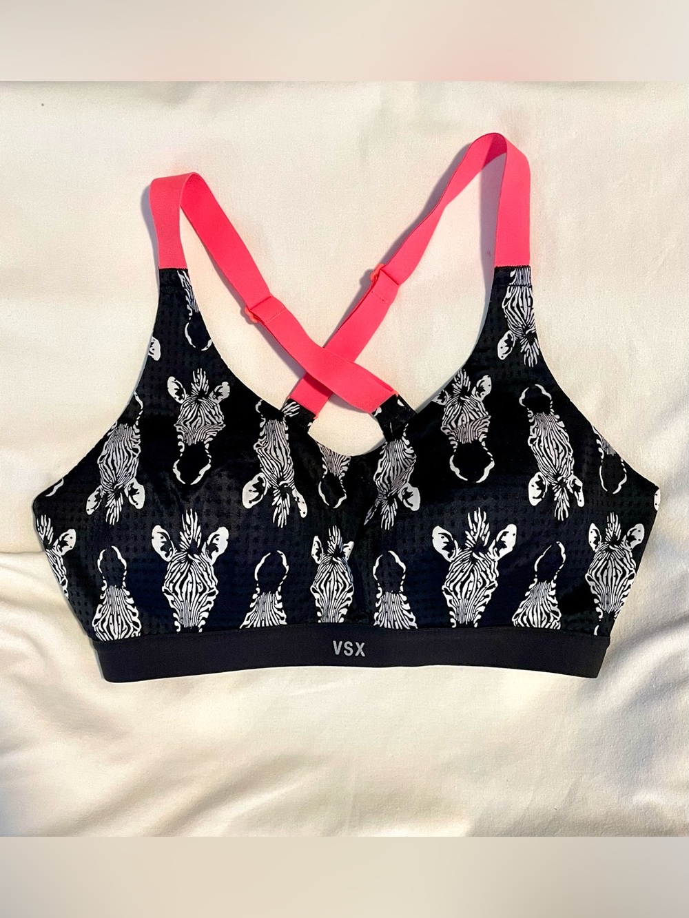 *EUC* VICTORIA SECRET VSX Sport Bra - Black/Orange -Zebra -Racerback Wmn Sz 34C